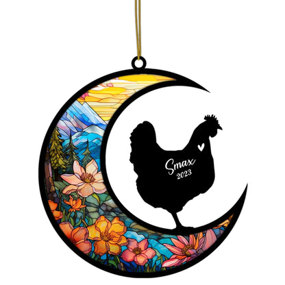 Chicken Memorial Suncatcher, Pet Loss Suncatcher, Bereavement Chicken Loss Gift Personalized with Name Suncatcher Gifts for Chicken Lovers Hanging Ornaments for Xmas, Car, Window Decoration