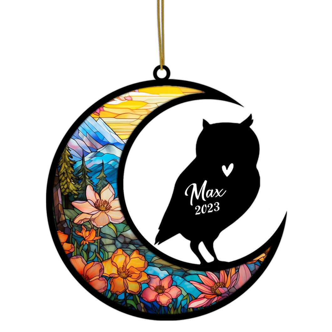 Custom Owl Bird Suncatcher Ornament for Windows Decoration, Owl Light Catcher Car Hangings, Bereavement Owl Loss Gift Personalized with Name Suncatcher Gifts for Owl Lovers