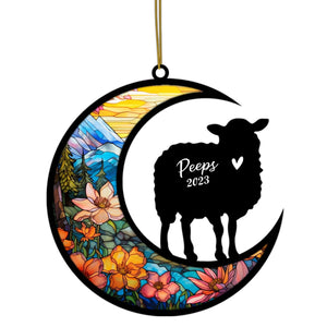 Sheep Memorial Suncatcher, Pet Loss Suncatcher, Bereavement Sheep Loss Gift Personalized with Name Suncatcher Gifts for Sheep Lovers Hanging Ornaments for Xmas, Car, Window Decoration