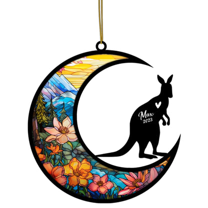Kangaroo Memorial Suncatcher, Pet Loss Suncatcher Bereavement Kangaroo Loss Gift Personalized with Name Suncatcher Gifts for Kangaroo Lover Hanging Ornament for Xmas, Car, Window Decoration