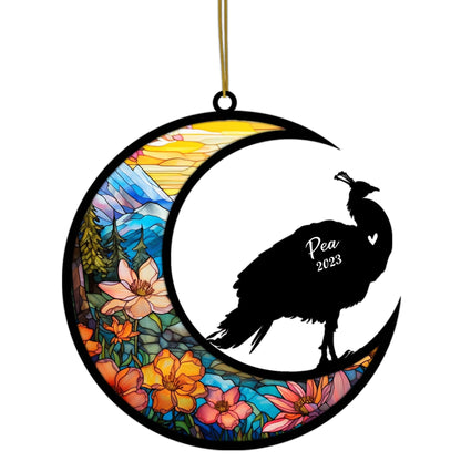 Peacock Memorial Suncatcher, Pet Loss Suncatcher, Bereavement Peacock Loss Gift Personalized with Name Suncatcher Gifts for Peacock Lovers Hanging Ornaments for Xmas, Car, Window Decoration