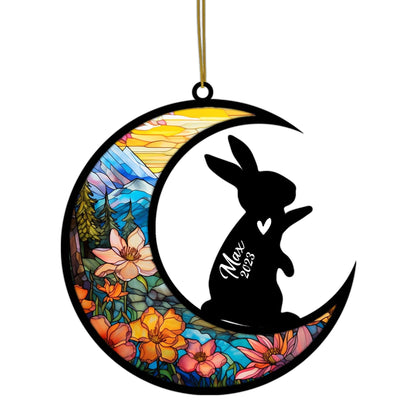 Custom Rabbit Memorial Suncatcher, Bereavement Gift for Rabbit Christmas Ornament with Name, Pet Loss Gifts for Bunny Lovers Loss of Rabbit Sympathy Gift, Rabbit Lover Gift