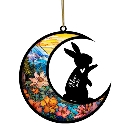 Custom Rabbit Memorial Suncatcher, Bereavement Gift for Rabbit Christmas Ornament with Name, Pet Loss Gifts for Bunny Lovers Loss of Rabbit Sympathy Gift, Rabbit Lover Gift