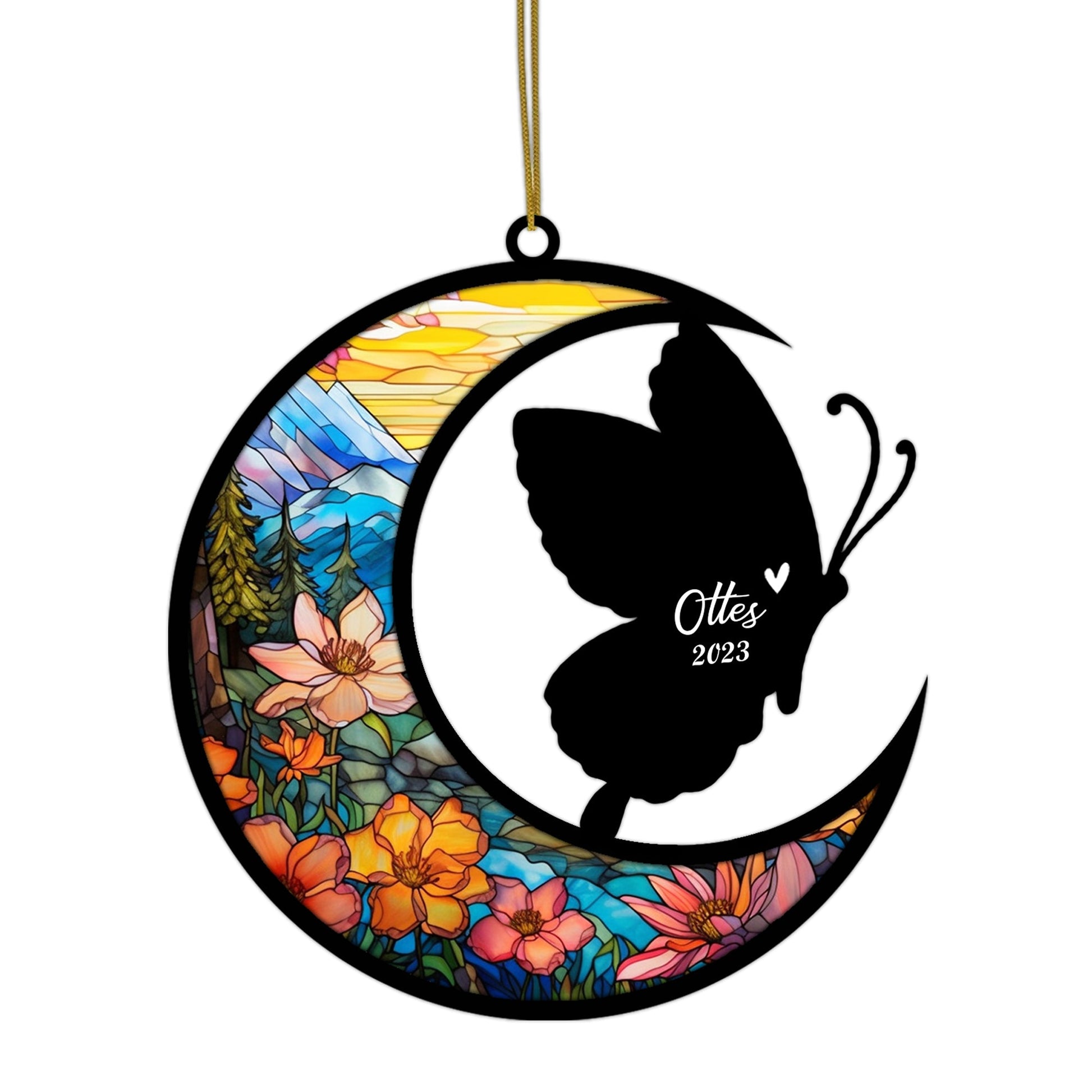 Butterfly Memorial Suncatcher, Pet Loss Suncatcher, Bereavement Butterfly Loss Gift Personalized with Name Suncatcher Gifts for Butterfly Lovers Hanging Ornaments for Xmas, Car Decoration