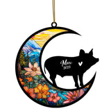 Pig Memorial Suncatcher, Pet Loss Suncatcher, Bereavement Pig Loss Gift Personalized with Name Suncatcher Gifts for Pig Lovers Hanging Ornaments for Xmas, Car, Window Decoration