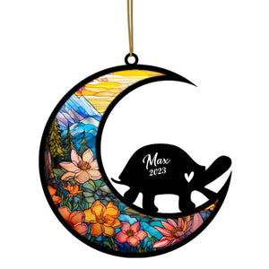 Turtle Memorial Suncatcher, Pet Loss Suncatcher, Bereavement Turtle Loss Gift Personalized with Name Suncatcher Gifts for Sheep Lovers Hanging Ornaments for Xmas, Car, Window Decoration