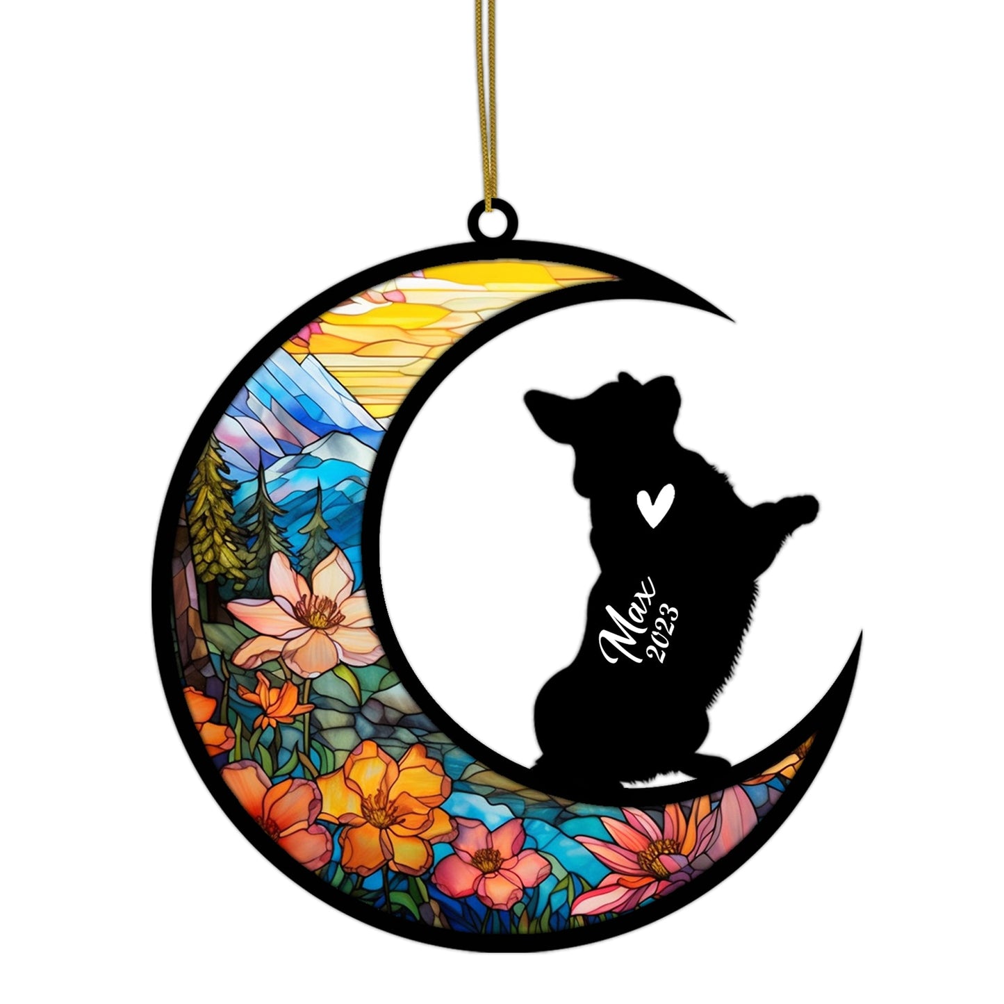 Personalized Corgi Memorial Suncatcher, Corgi Christmas Ornament with Name Date, Pet Loss Stained Glass Light Catcher Dog Memorial Ornament Loss of Pet Sympathy Gift, Dog Bereavement Gifts