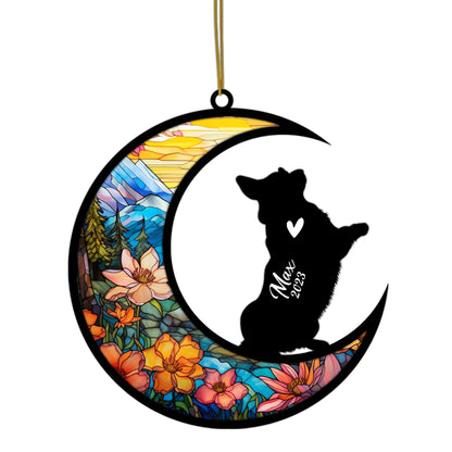 Personalized Corgi Memorial Suncatcher, Corgi Christmas Ornament with Name Date, Pet Loss Stained Glass Light Catcher Dog Memorial Ornament Loss of Pet Sympathy Gift, Dog Bereavement Gifts