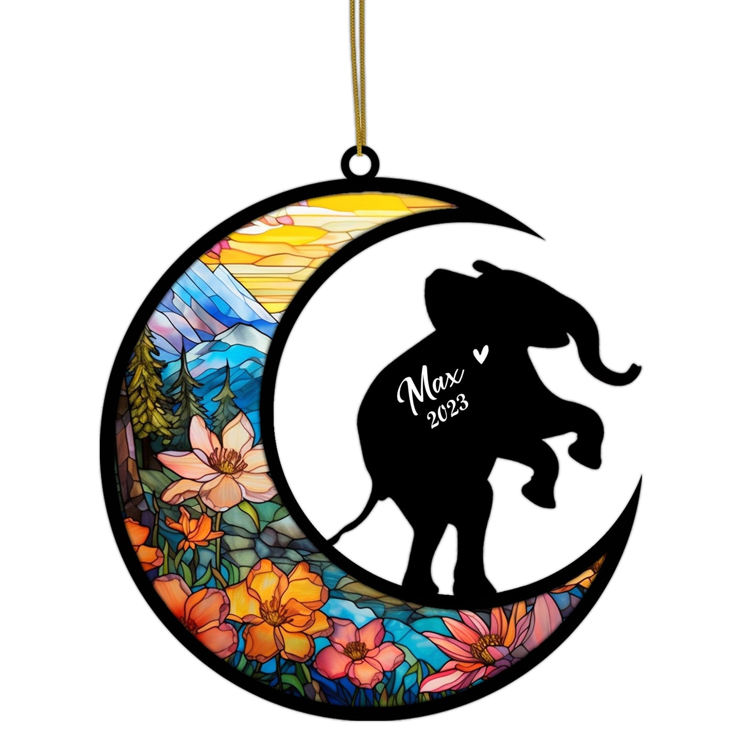 Elephant Memorial Suncatcher, Pet Loss Suncatcher Bereavement Elephant Loss Gift Personalized with Name Suncatcher Gift for Elephant Lovers Hanging Ornament for Xmas, Car, Window Decoration