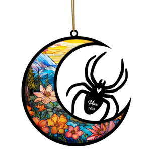 Spider Memorial Suncatcher, Pet Loss Suncatcher, Bereavement Spider Loss Gift Personalized with Name Suncatcher Gifts for Spider Lovers Hanging Ornaments for Xmas, Car, Window Decoration