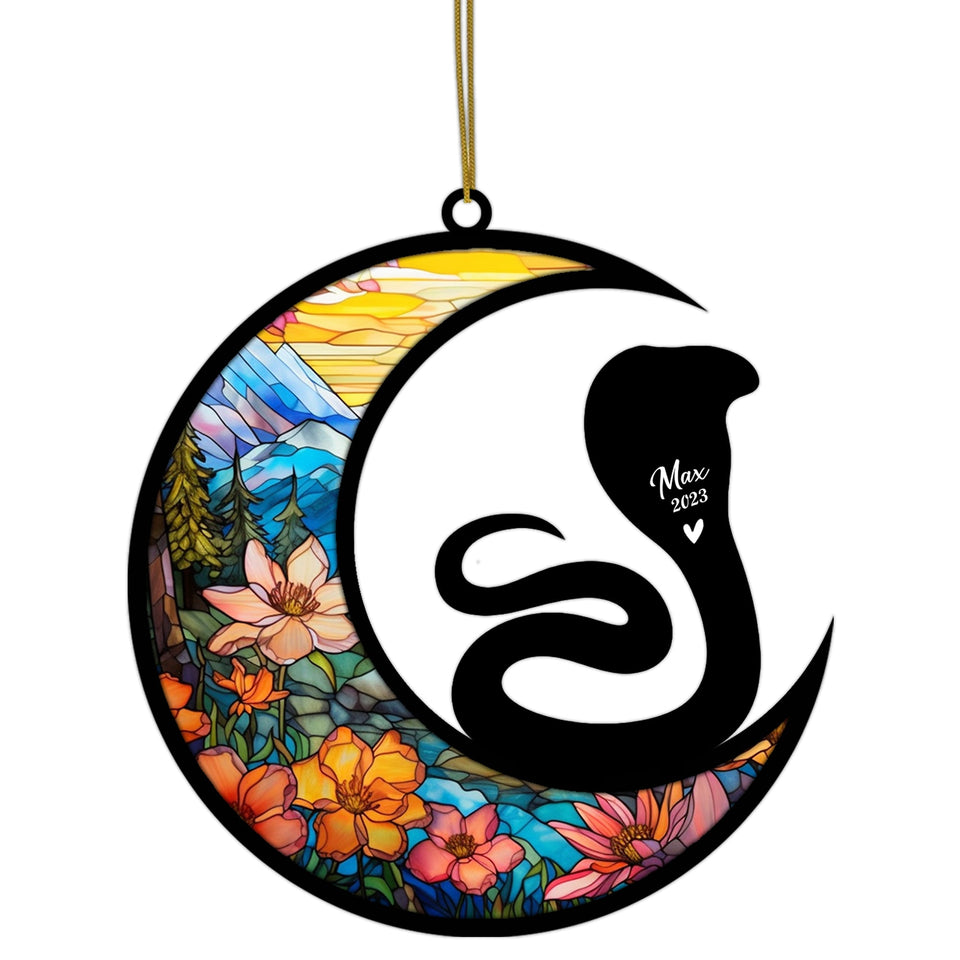 Snake Memorial Suncatcher, Pet Loss Suncatcher, Bereavement Snake Loss Gift Personalized with Name Suncatcher Gifts for Snake Lovers Hanging Ornaments for Xmas, Car, Window Decoration