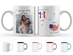 Personalized Long Distance Relationship Gifts Mug For Couples, Best friend, Family, I Wish You Lived Next Door Travel Cup 11oz, Photo Mug Gift, Friendship Gift Coffee Cup