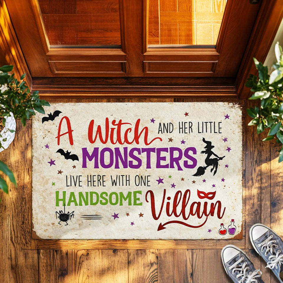 Funny Witch Family Doormat – Little Monsters Halloween Mat