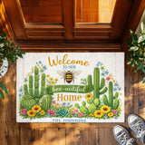 Personalized Bee Cactus Doormat – Custom Family Name Mat