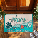 Personalized Beach House Doormat – Custom Family Name Turtle Mat