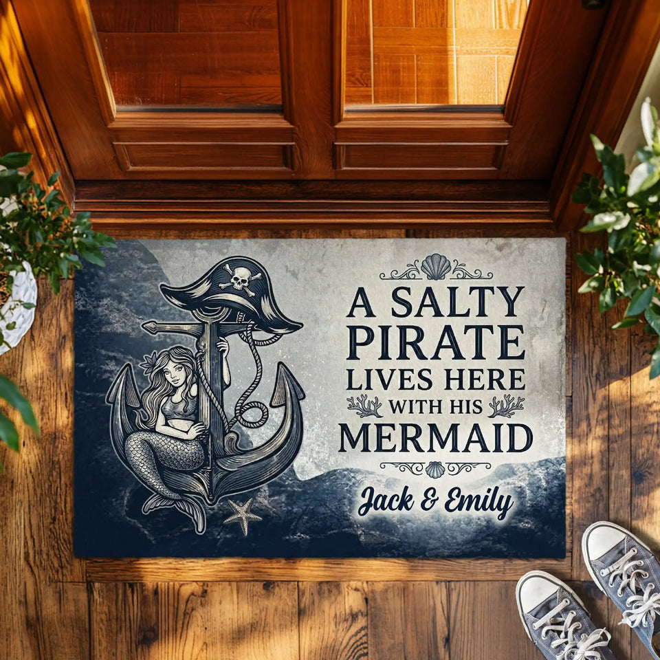 Personalized Pirate Mermaid Doormat – Nautical Couple Name Mat
