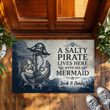 Personalized Pirate Mermaid Doormat – Nautical Couple Name Mat