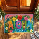 Tropical Aloha Doormat – Hawaiian Floral Beach Welcome Mat