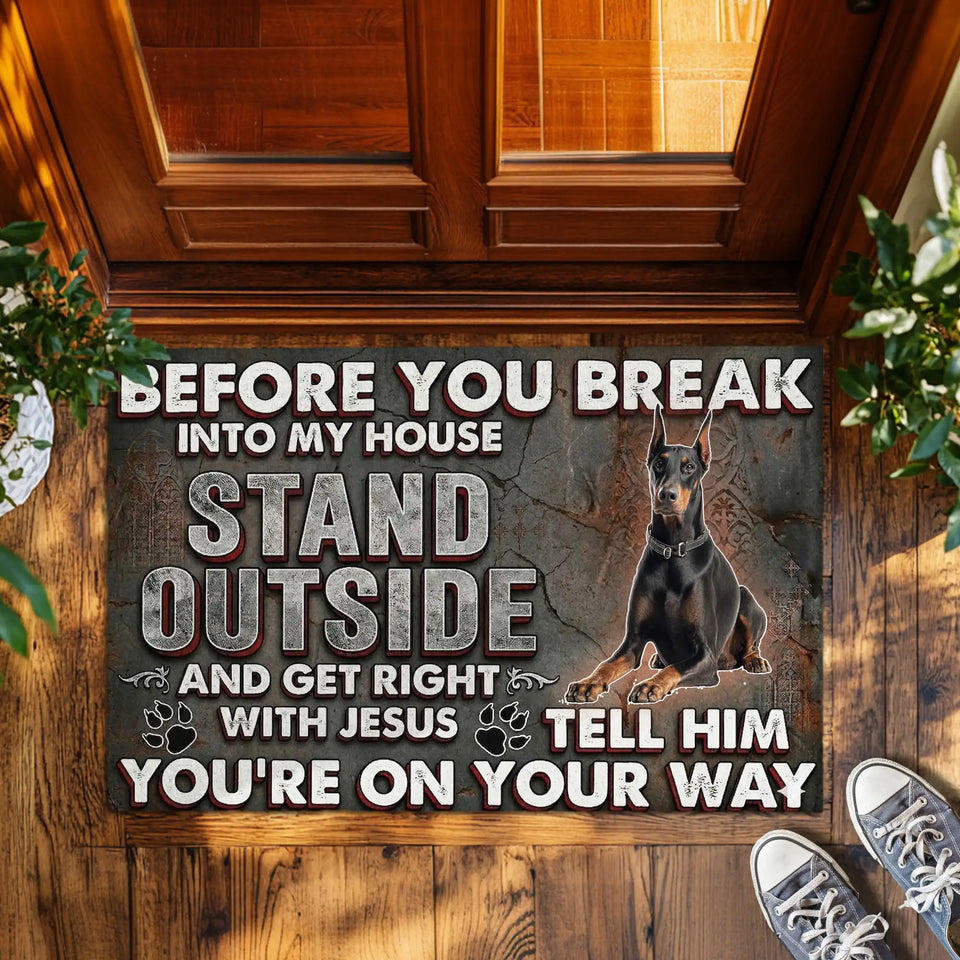 Personalized Doberman Warning Doormat – Custom Name Christian Mat