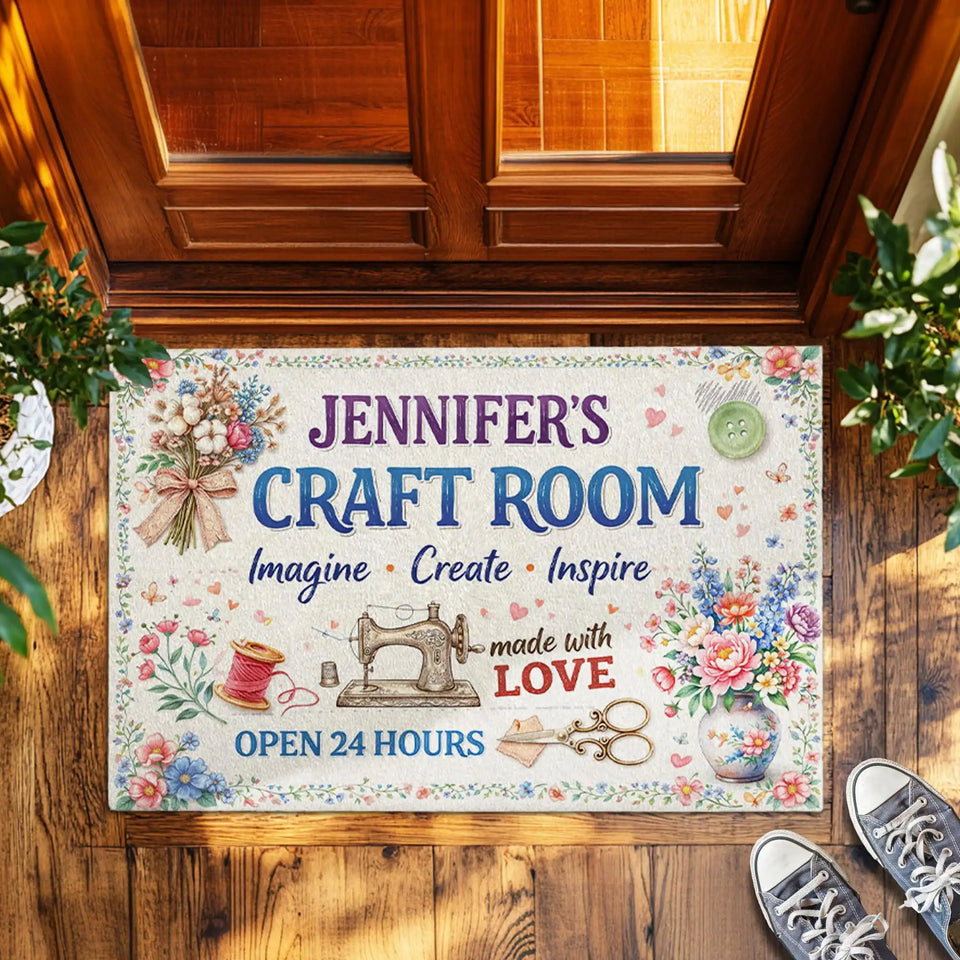 Personalized Craft Room Doormat – Custom Name Sewing Mat