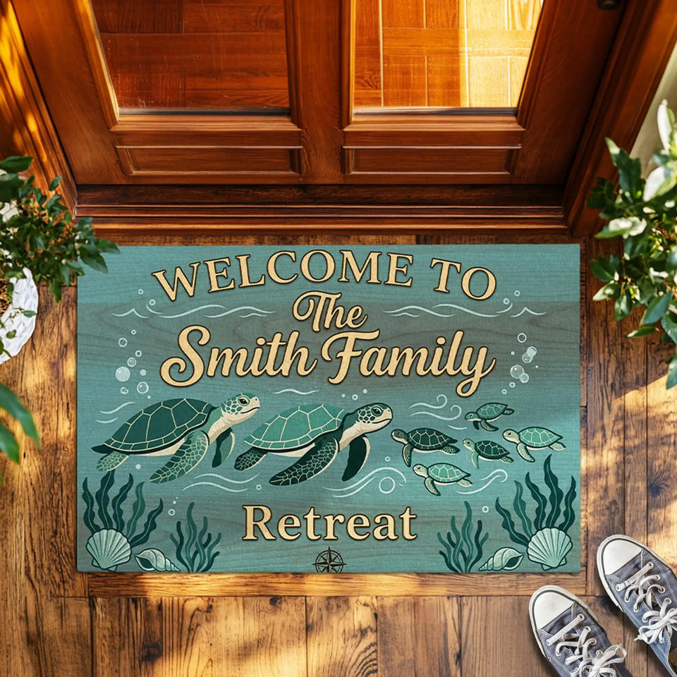 Personalized Sea Turtle Retreat Doormat – Custom Family Name Mat