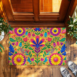 Colorful Folk Floral Doormat – Boho Botanical Welcome Mat
