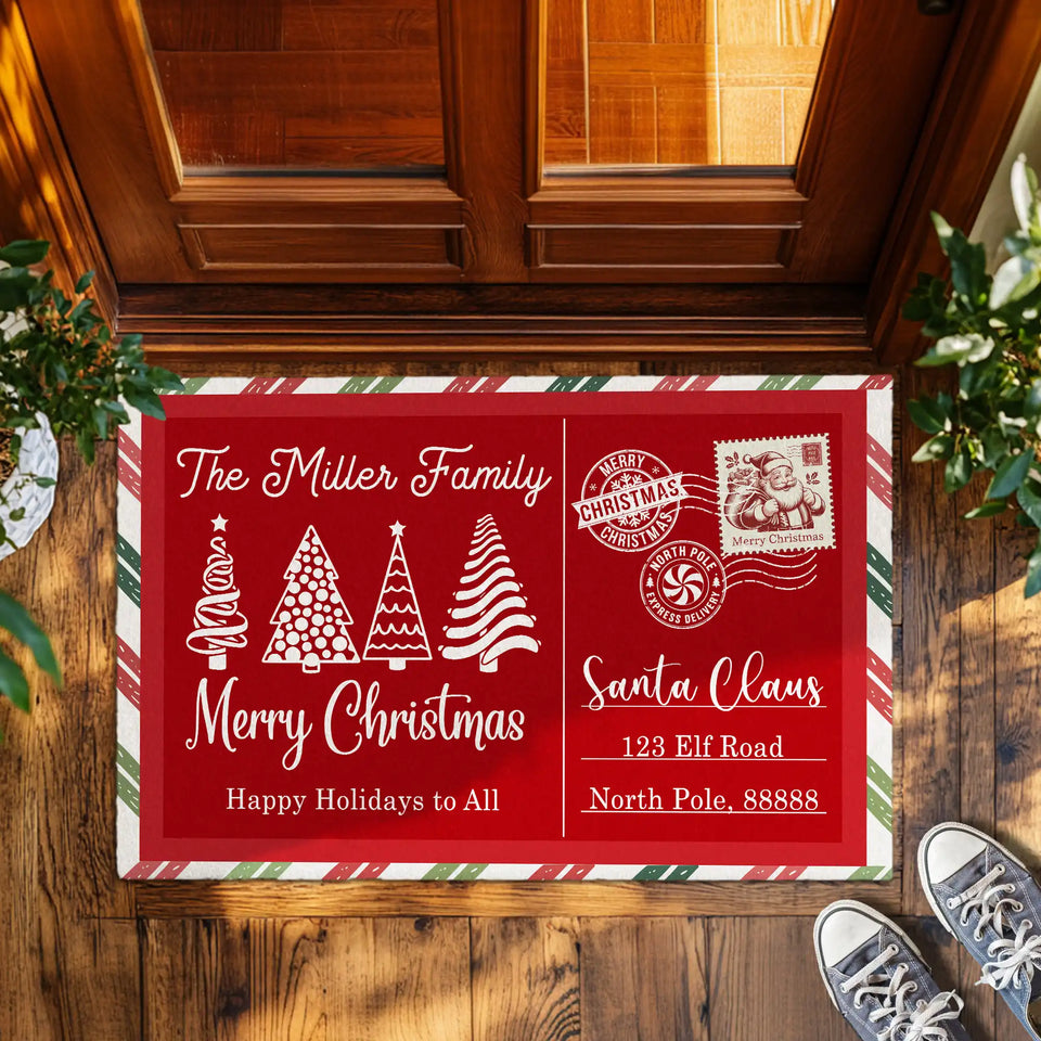 Personalized Family Christmas Doormat – Santa Mail Welcome Mat