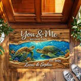 Personalized Sea Turtle Couple Doormat – Custom Names & Date Mat