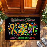 Autism Acceptance Doormat – Rainbow Puzzle Welcome Mat