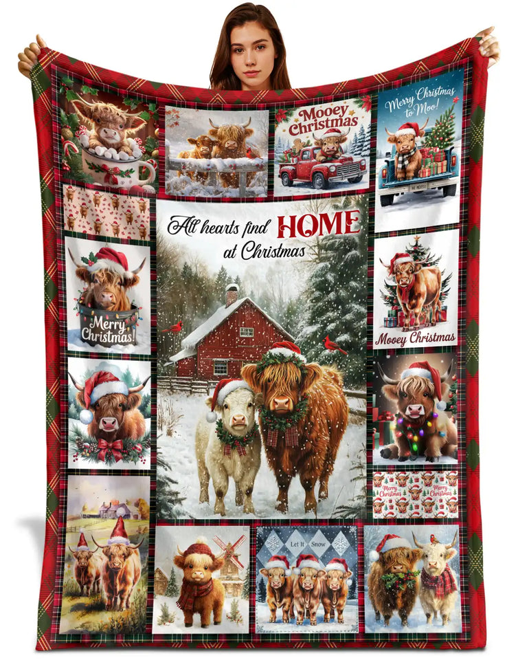 Highland Cow Christmas Blanket – Mooey Christmas Farmhouse Holiday Throw