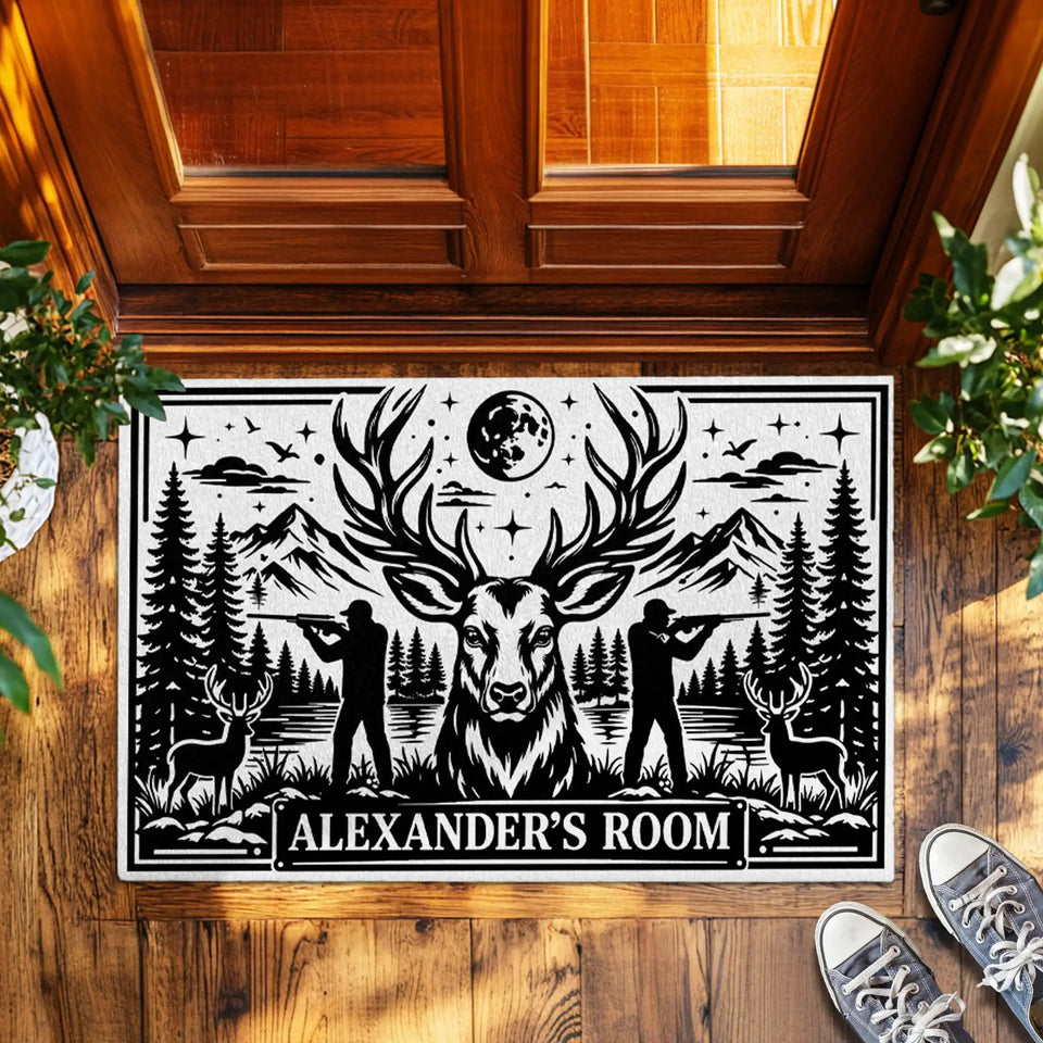 Personalized Deer Hunting Doormat – Custom Hunter Name Mat