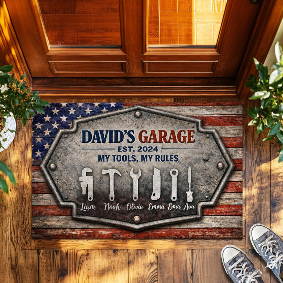 Personalized Garage Doormat – Custom Name & Established Year Mat