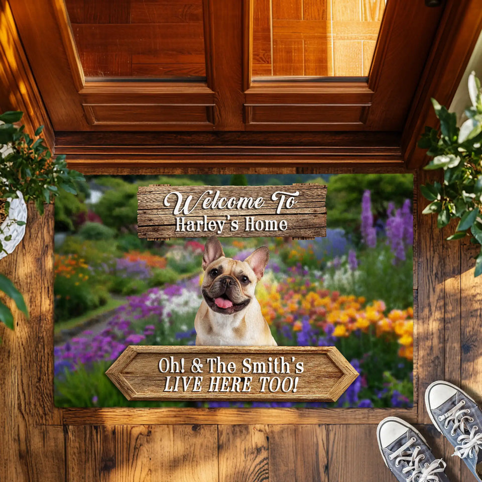 Personalized Dog Photo Doormat – Custom Pet & Family Name Mat