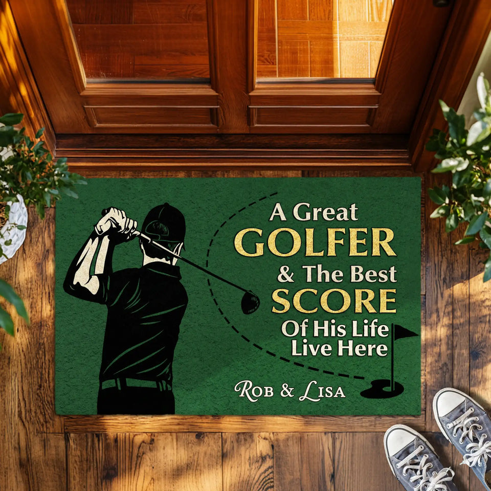Personalized Golf Couple Doormat – Custom Names Welcome Mat