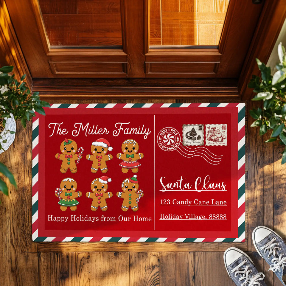 Personalized Gingerbread Family Christmas Doormat – Santa Mail Mat