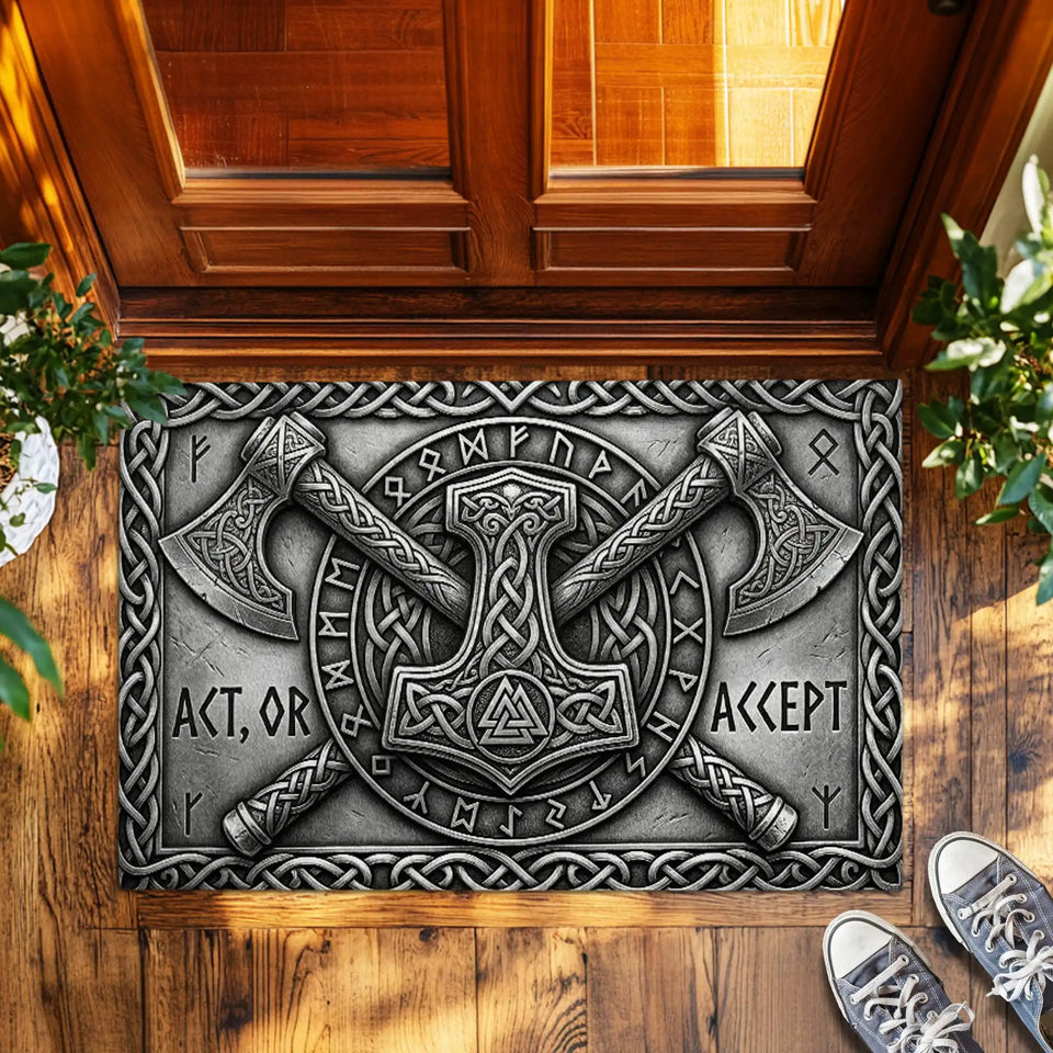 Norse Viking Axe Doormat – Rune & Mjolnir Welcome Mat