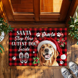 Personalized Dog Christmas Doormat – Santa Stop Here Welcome Mat