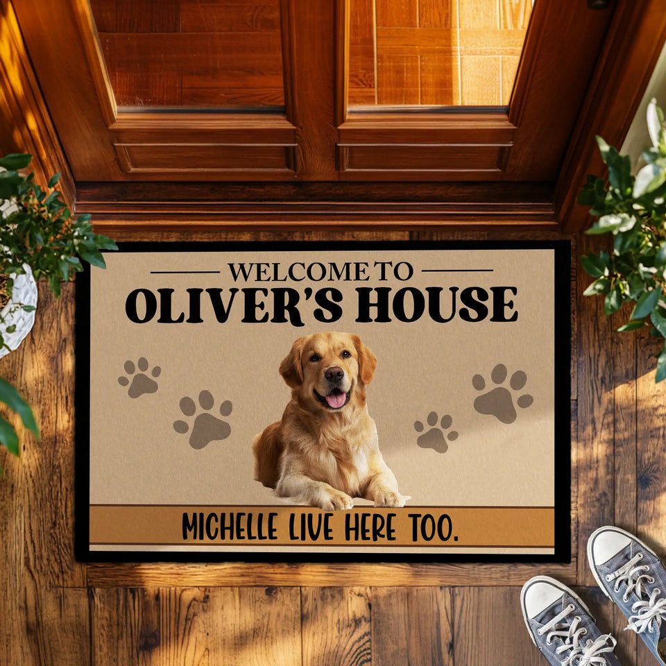 Personalized Dog House Doormat – Custom Owner Name Welcome Mat