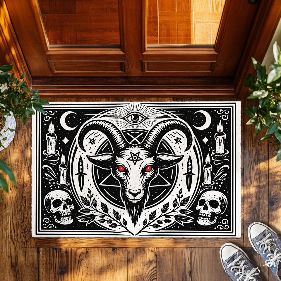 Occult Goat Doormat – Pentagram Skull Gothic Welcome Mat
