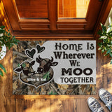 Personalized Camo Cow Doormat – Custom Couple Names Farm Mat
