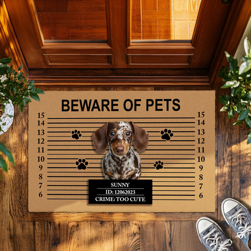 Personalized Pet Mugshot Doormat – Custom Photo & Funny Text Mat