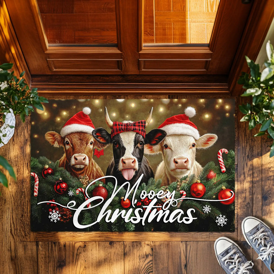 Christmas Cow Doormat – Funny Mooey Christmas Welcome Mat
