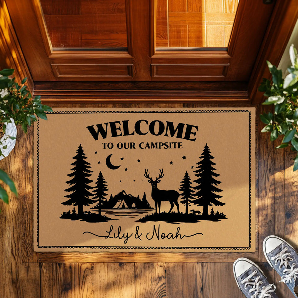 Personalized Campsite Doormat – Custom Couple Names Welcome Mat