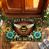 Personalized Floral Bee Doormat – Custom Family Name Welcome Mat