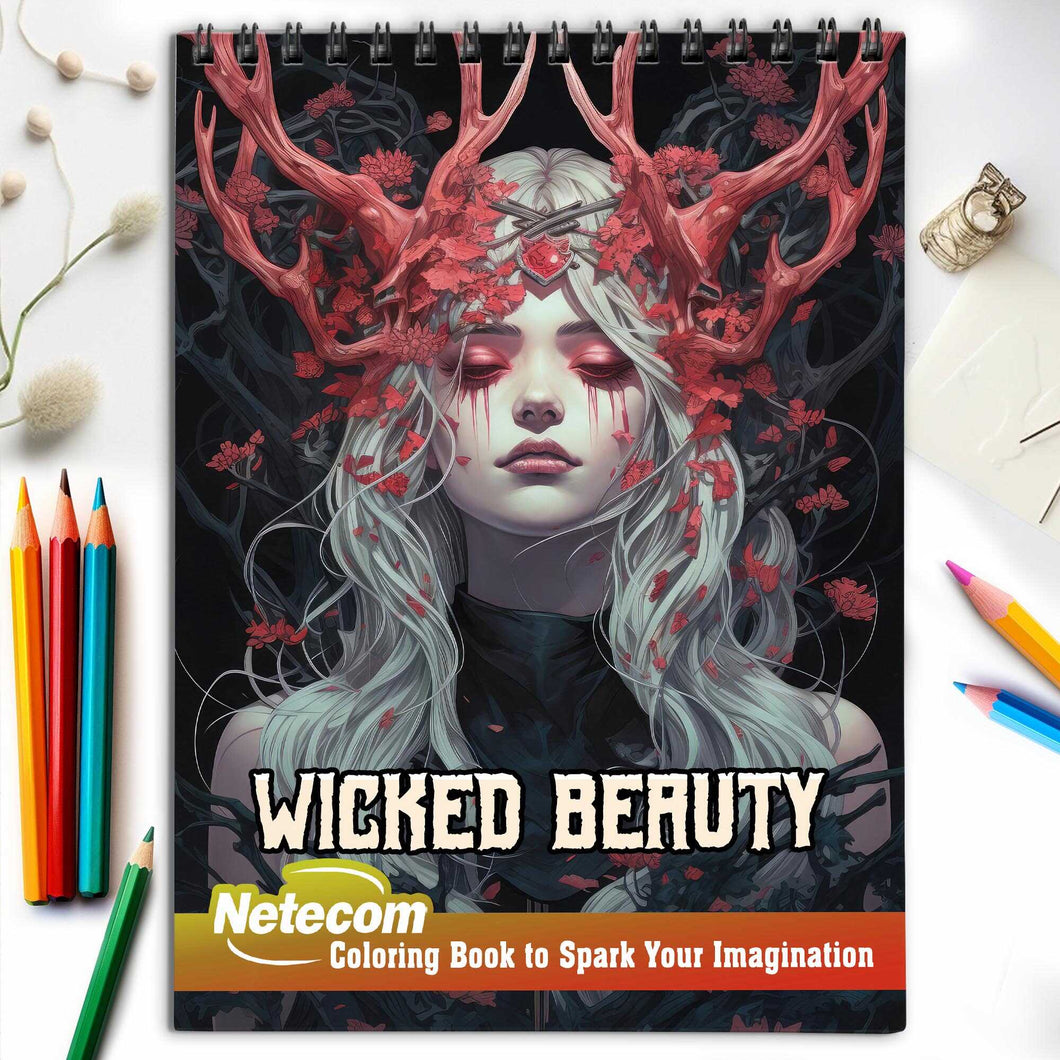 Wicked Beauty Spiral Bound Coloring Book, Unleash Your Creativity with 30 Mesmerizing Coloring Pages of Wicked Beauty, Embracing the Dark Elegance of Horror