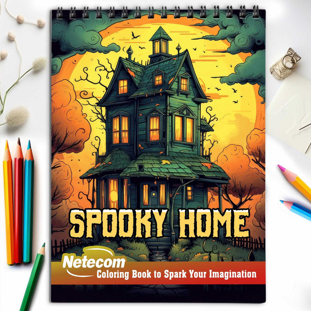 Spooky Home Spiral Bound Coloring Book, Celebrate the Spirit of Halloween with 30 Delightful Coloring Book Pages, Each Filled with Spooky Home Magic.