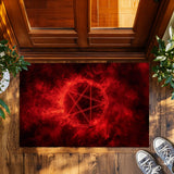 Red Pentagram Doormat – Gothic Occult Welcome Mat