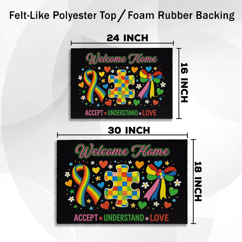 Autism Acceptance Doormat – Rainbow Puzzle Welcome Mat