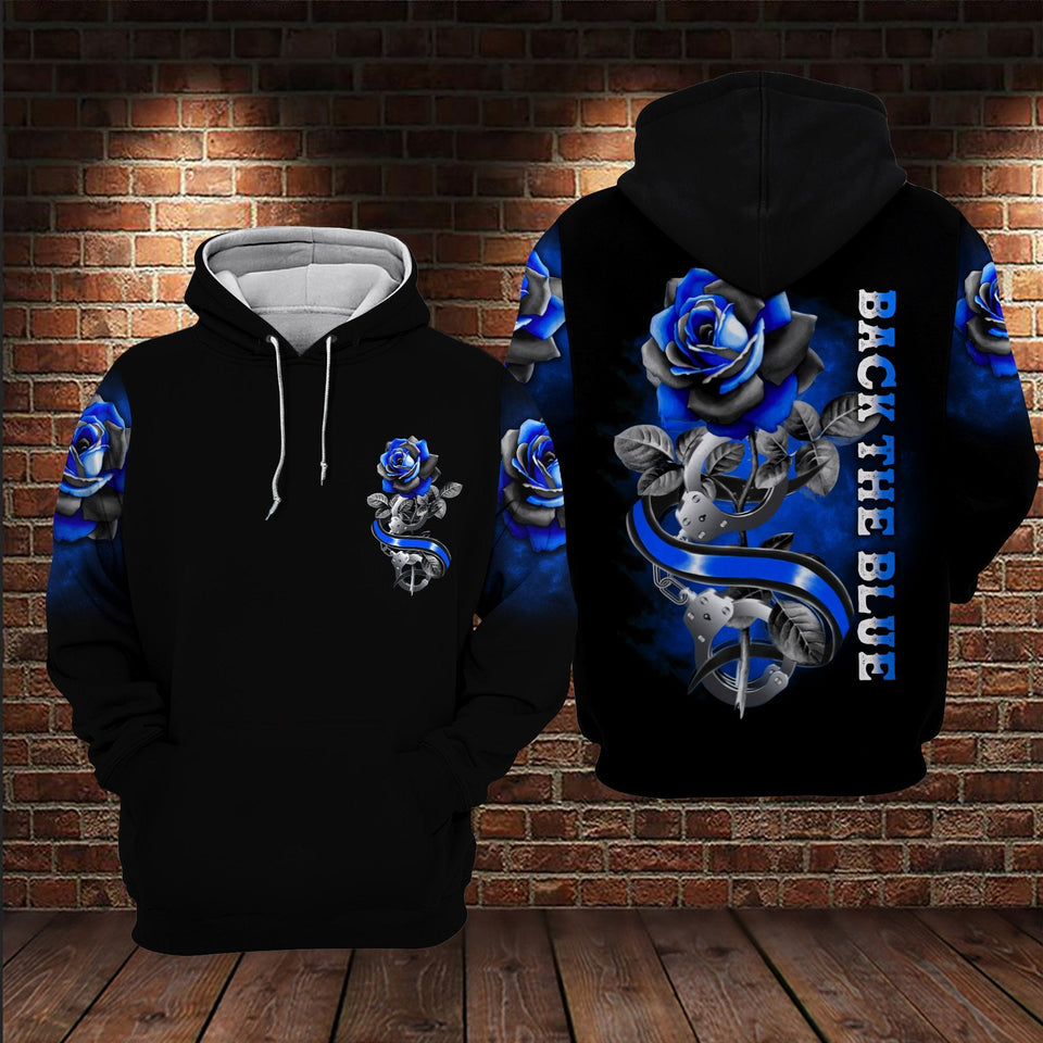 Back The Blue Rose All Over Print US Unisex Size Hoodie
