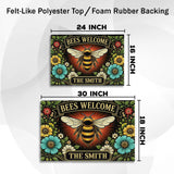 Personalized Floral Bee Doormat – Custom Family Name Welcome Mat